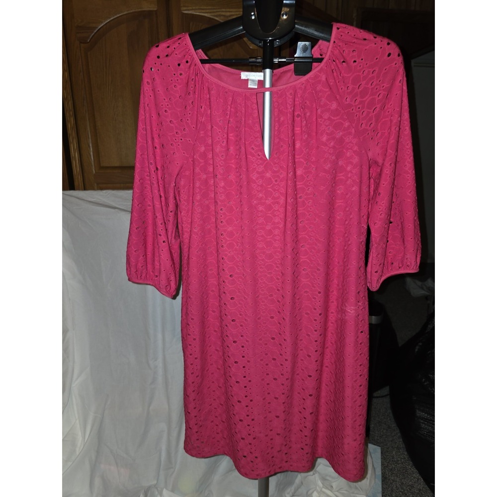 London Times Red Eyelet‎ Dress Size 10 Fully Lined.⁰